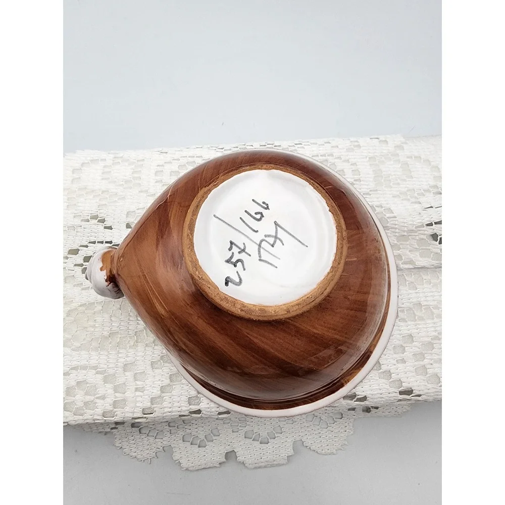 Vintage Maiolica Hand Painted Italy Ceramic Snail Bowl Brown Green Leaf  6‎ Inch
